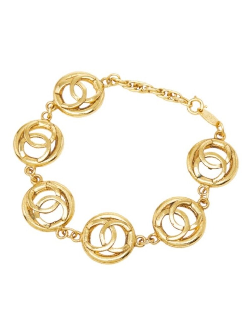 Chanel CC Logo Vintage Chain Bracelet Round Gold Plated